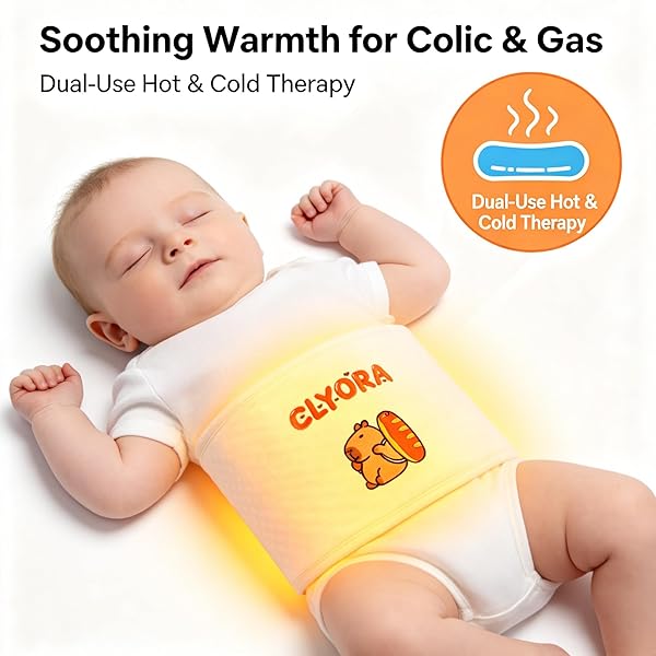 CLYORA HEATED BABY BELLY BAND FOR COLIC & GAS RELIEF, SILENT VELCRO INFANT GRIPE BELT, GENTLE WARMTH COMPRESSION SOOTHE TUMMY DISCOMFORT, ANTI-SCALD SAFE HEATING PAD, ADJUSTABLE FOR NEWBORN 0M+