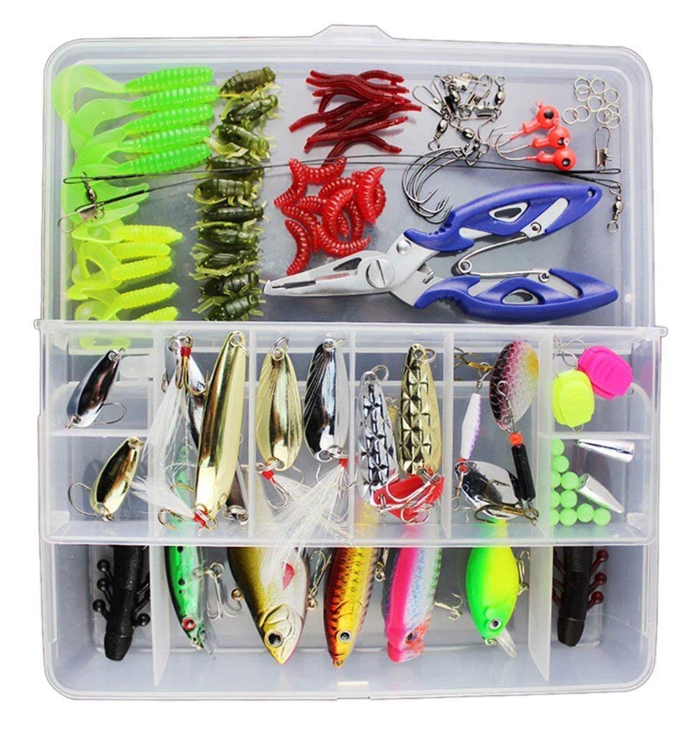 Vicloon 120 PCS Fishing Lures Mixed Including Spinners,VIB,Treble Hooks