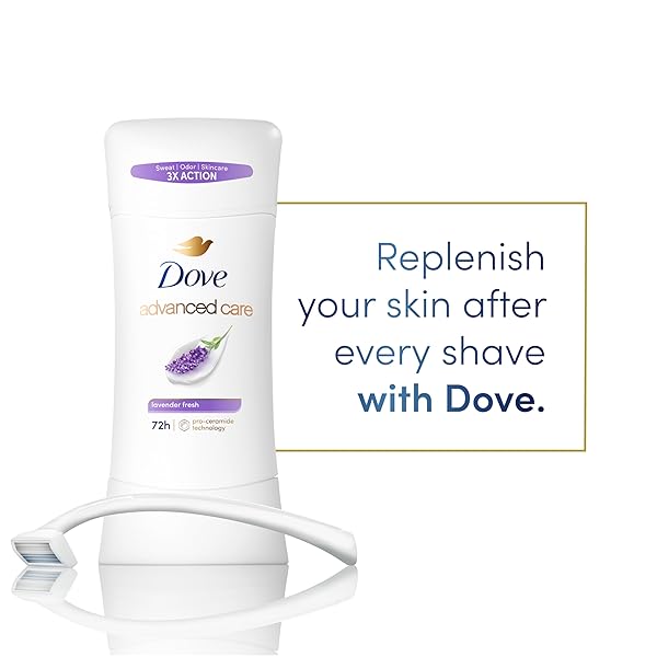 DOVE ADVANCED CARE ANTIPERSPIRANT DEODORANT STICK LAVENDER FRESH FOR HELPING REPAIR SKIN BARRIER AFTER SHAVING, WITH 72-HOUR SWEAT & ODOR PROTECTION, 2.6 OZ