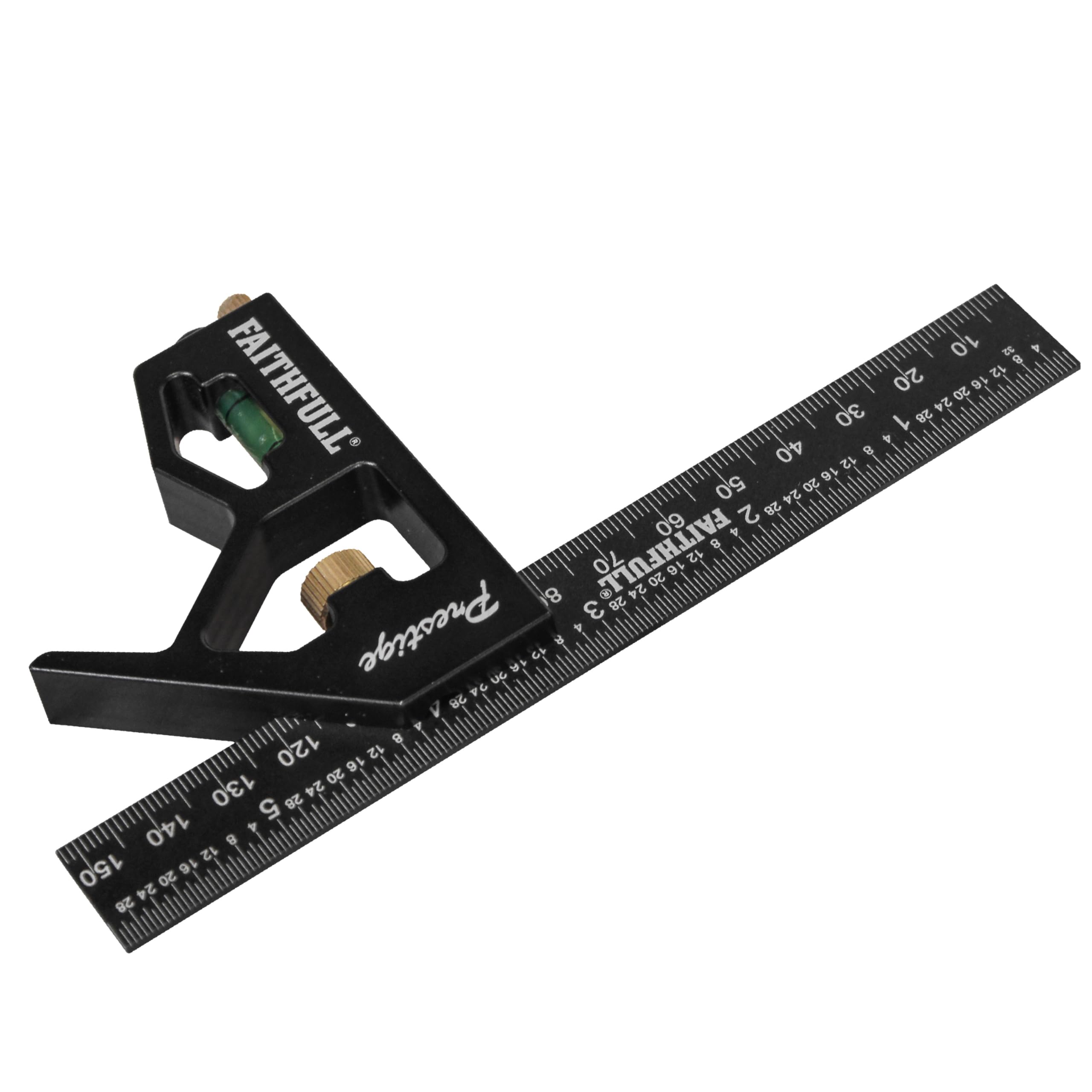 Faithfull Prestige Combination Square Black Aluminium 150mm (6in) – Multi-Function Measuring & Layout Tool with Spirit Level & Marking Scribe for Woodworking & Metalwork