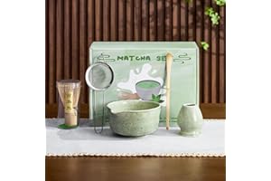 nigwet 5Pcs Matcha Whisk Set - Matcha Bowl with Spout, 100% Bamboo Whisk (Chasen), Holder, Stainless Sifter, Tea Scoop. Japanese Ceremony Matcha Kit for Beginners, Ideal Gift for Tea Lovers (Green)