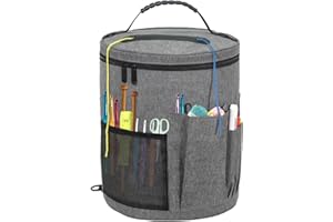 HARORANAX Crochet Bag Organizer, Large Yarn Storage Organizer - Yarn Bag and Crochet Tote, Yarn Holder for Crocheting, Crochet Accessories, 4 Yarn Eyelets Needles with Zipper Closure-Ideal Gift (GRAY)