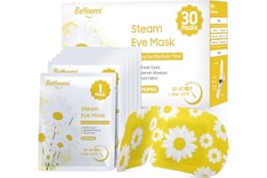 BeHoomi 30Packs Steam Eye Mask, Heated Eye Mask Warm Compress for Eyes, Self Heating Disposable Eye Masks, Sleep Mask for Home, Spa, Office, Travel Essentials & Relaxation Gifts (Chamomile)