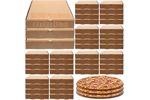 RHBLME RHBLEM 50 PACK Mini Pizza Boxes, 7.3 x 7.3 x 1.6 Inch Small Pizza Boxes Lock Corner Clay Coated Thin Pizza Box, Reusable Pizza Box for Mini Pizza Cookies Cake Party Favors Weddings, Brown