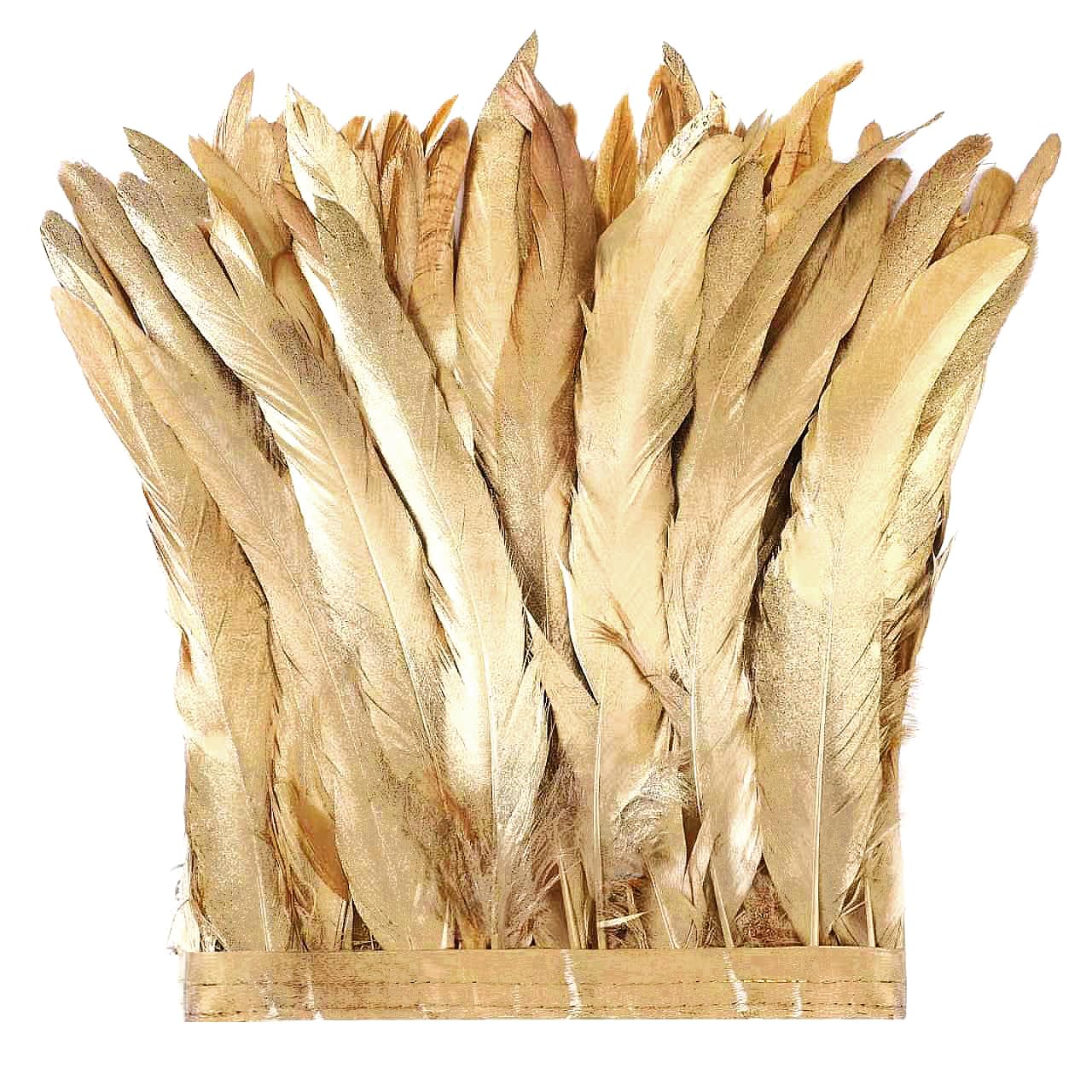 Holmgren Gold Rooster Feather Trim for Costume Decoration,2 Yards 10-12inch | Natural Large Feathers Fringe Trim for Feather
