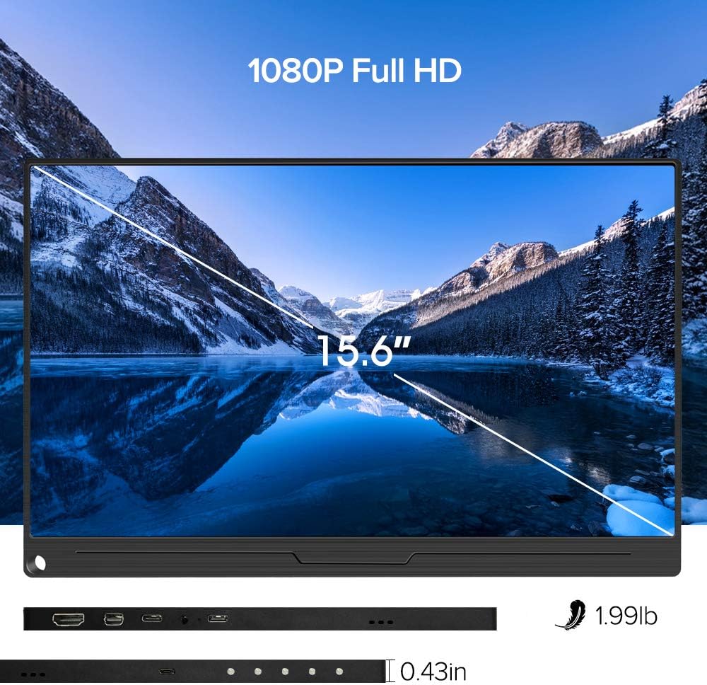 Portable Monitor, Upgraded 15.6" IPS HDR 19201080 FHD Eye Care Screen USB C Gaming Monitor, Dual Speaker Computer Display HD Type-C VESA for Laptop PC MAC Phone Xbox PS4 Smart Case & Screen Protector: Computers & Accessories
