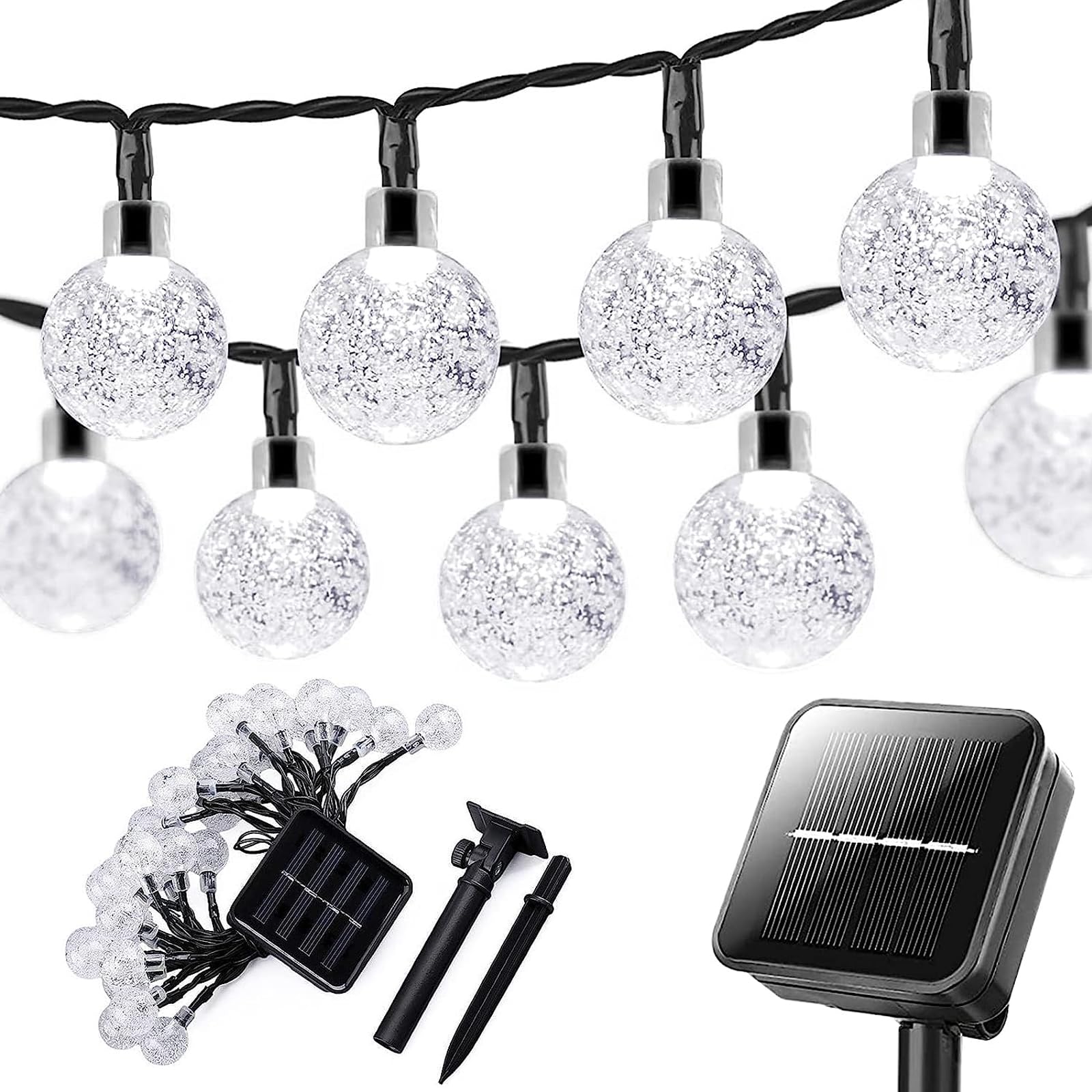 Yorkshire Homeware Solar Garden Lights, 50 LED Crystal Balls Outdoor String Lights Waterproof 8 Modes Indoor/Outdoor Garden, Patio, Yard, Home, Party, Wedding, Festival Decoration (White Led)