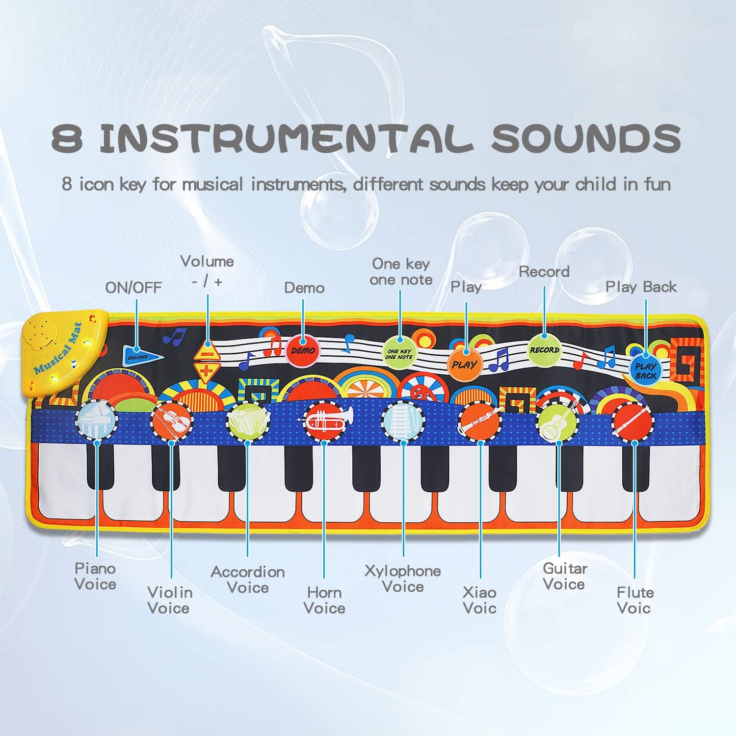 Music Mat Toy for Kids Toddlers Age 3-8 Years Old, 19 Piano Key Playmat Touch Play Game Dance Blanket Carpet Mat with Record, Playback, Demo, Adjustable Vol, Educational Toys for Girls Boys, 43"X14": Toys & Games