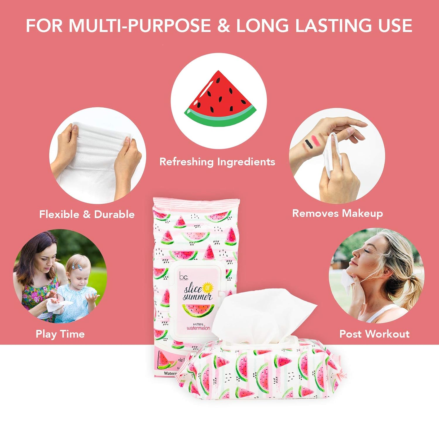 Beauty Concepts - 2 Pack (60 Count Each) Slice of Summer watermelon Detoxifying Facial Wipes: Beauty