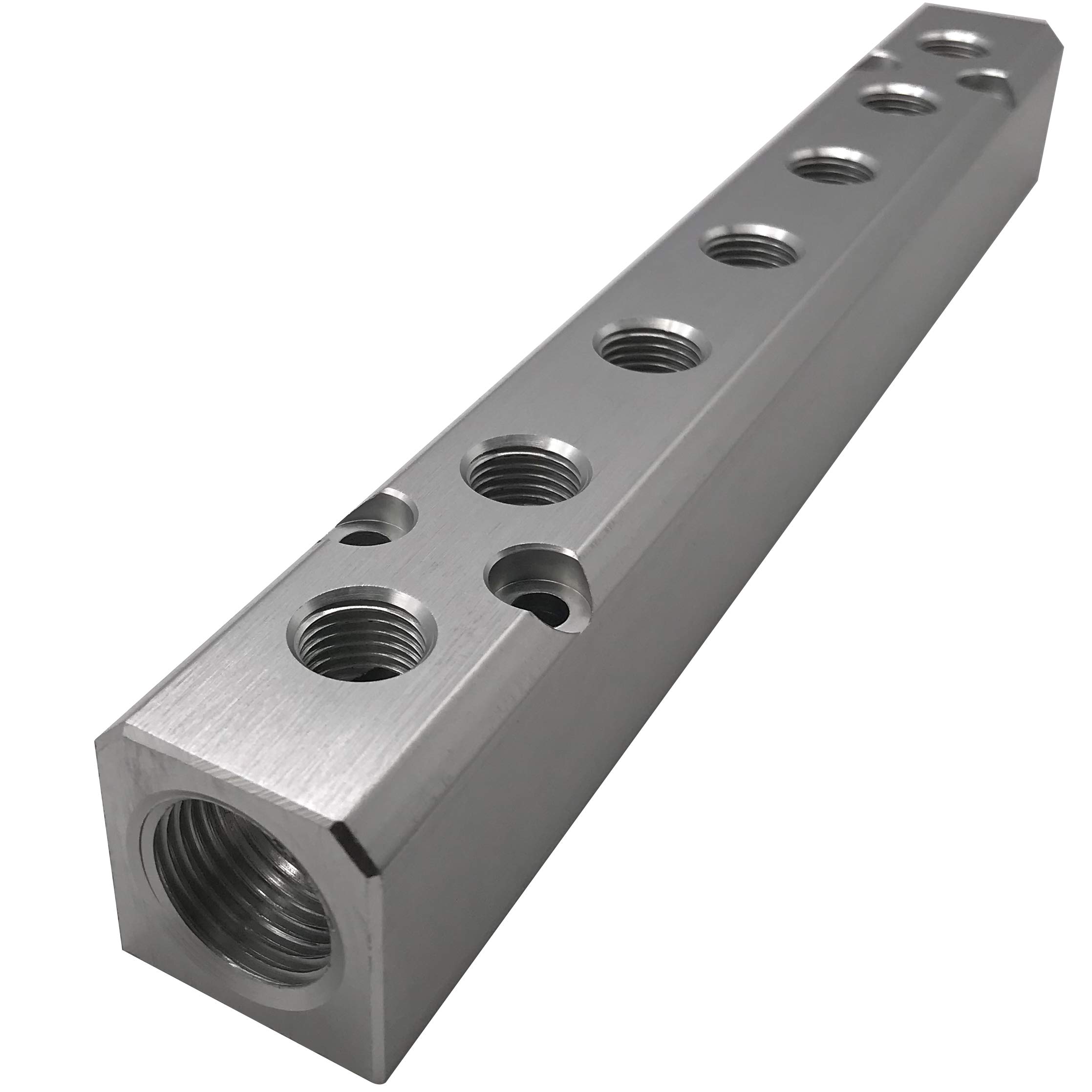 7 Way Pneumatic Manifold Air Distribution Block, G1/2 Supply Port, G1/4-Inch Output Port, Aluminum Alloy