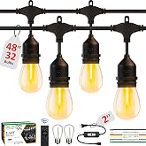 EIKOSON 50FT Outdoor String Lights Waterproof with 30+2 Bulbs (1.5FT Bulbs Spacing), Remote &amp; Dimmer, Commercial Grade Patio Lights with 3 Mode Light &amp; Timing,100PC Ties for Outside