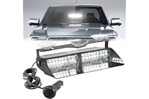 PKINGLAKE Windshield LED Dash Emergency Strobe Light 16 LEDs Interior Visor Deck Hazard Flashing Safety Warning Lights Bar for Police Firefighter Law Enforcement Trucks Vehicles (White/White, 12-24V)