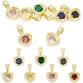 FASHEWELRY 7Pcs Mini Brass Cubic Zirconia Heart Charms Pendants Colorful Faceted Love Heart Dangle Charms for DIY Jewelry Making Earring Bracelet Valentine Day Craft 11x7x3mm