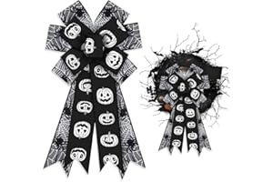 ALIBBON Large Halloween Bows for Wreaths, Halloween Wreath Bows, Glitter Black White Bows, Pumpkin Spider Web Bows for Front Door, Halloween Decor, Burlap Bows for Wreath Indoor Outdoor Wall Decorations