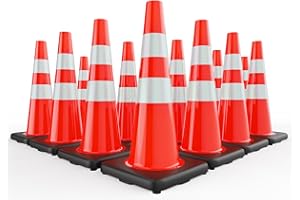 STRLON Traffic Cones 28 inch Orange 12 Pack Heavy Duty Safety Cones with Reflective Collars Fit Parking Lot,Driveway Road Traffic Control Construction Cones