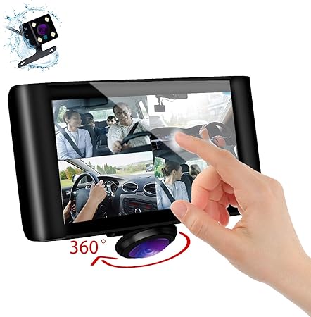 Amazon Sivom 360度ドライブレコーダー フロントおよびリアカメラ360度ドライビングレコーダーhd 1800万ピクセルの車dvrタッチスクリーンgセンサーパーキングモードモーション検出ループビデオ広視野角 黒 ドライブレコーダー本体 車 バイク