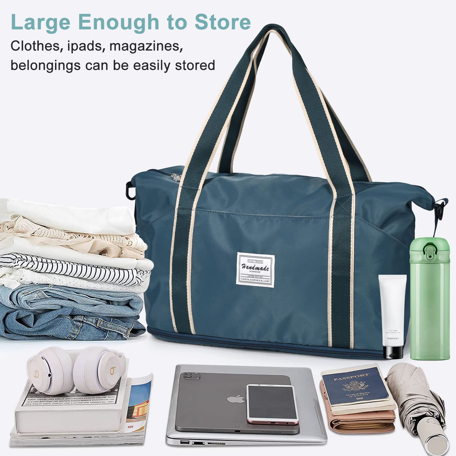 DMLuna Travel Duffel Bag, Tote Sports Gym Bag, Shoulder Overnight Weekender Bag for Women & Men, Hospital bag, Expandable Duffel Bag with Trolley Sleeve/Wet Pocket