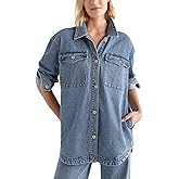 LifeShe Womens Oversized Jean Jacket Casual Button Up Denim Shirt Shacket Jacket Coat
