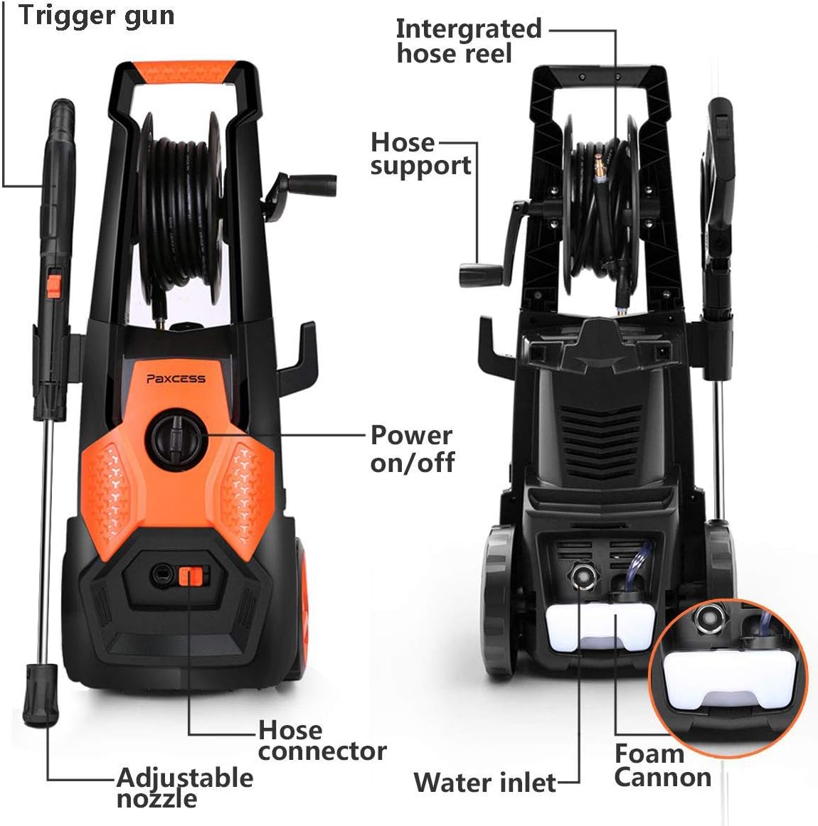 PAXCESS Electric Pressure Washer 2150 PSI 1.85 GPM High Pressure Power Washer Machine with All-in-One Nozzle, Hose Reel, Detergent Tank Best for Cleaning Homes/Buildings/Cars, Decks, Driveways, Patios : Garden & Outdoor