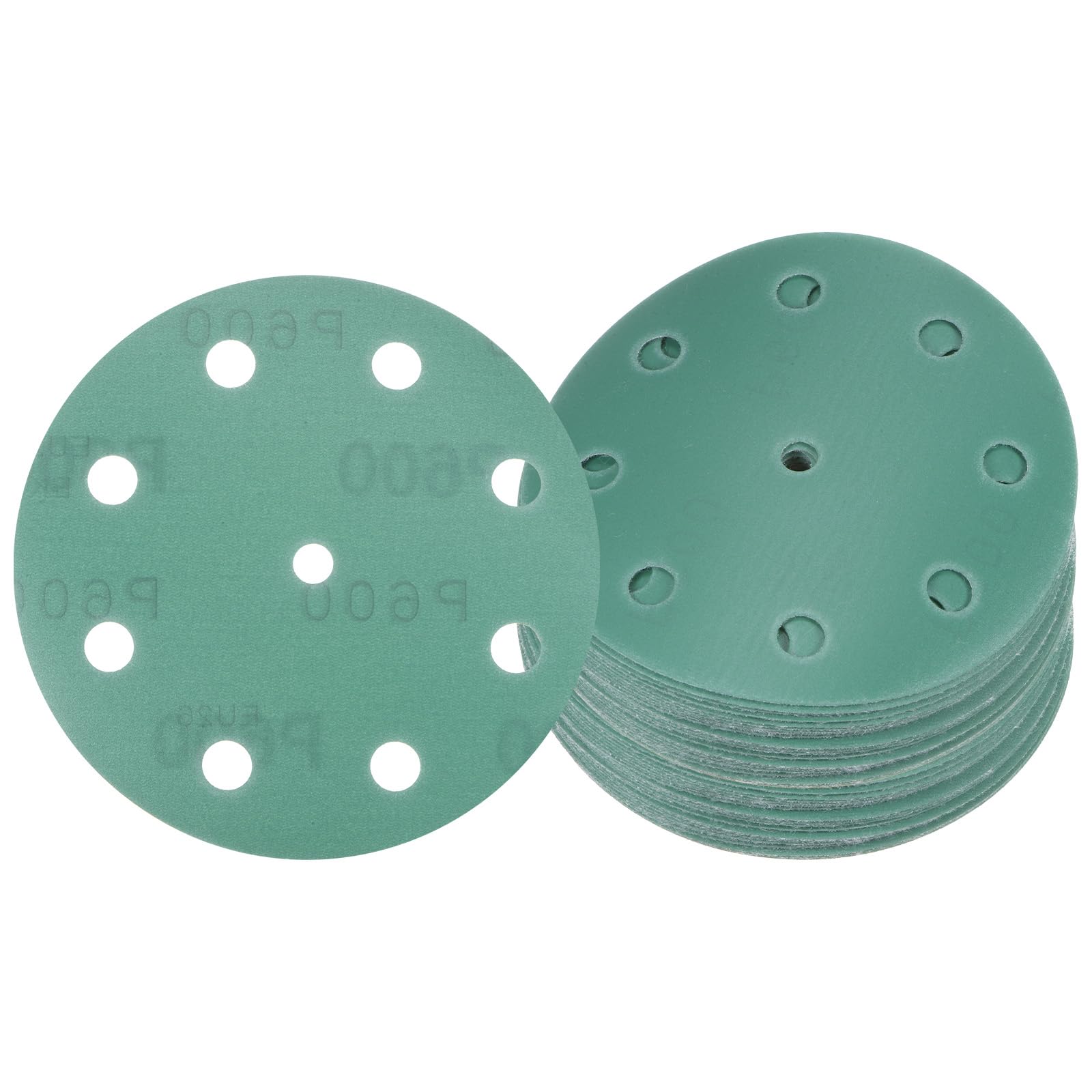 Kozelo 50pcs Green Film Sanding Discs - [5 Inch 600 Grits 9 Hole ] Round Aluminum Oxide Hook & Loop Wet Dry Sander Pads for Wood Metal Polishing Use| Zirconium Corundum Sandpaper