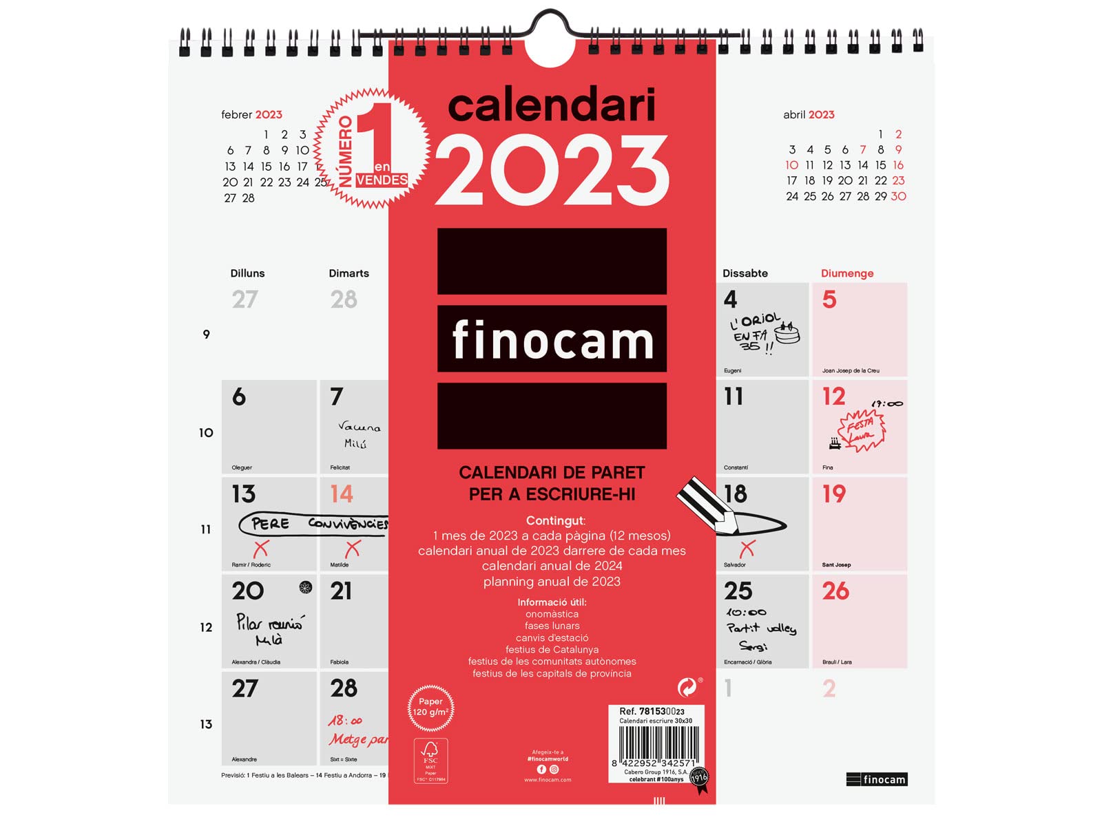 Finocam - 2023 Neutral Wall Calendar to Write January 2023 - December 2023 (12 months) Catalan