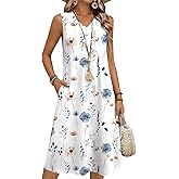 Zeagoo Summer Dresses for Women 2026 Sleeveless V Neck Casual Midi Tank Dress Beach Vacation Sundresses with Pockets