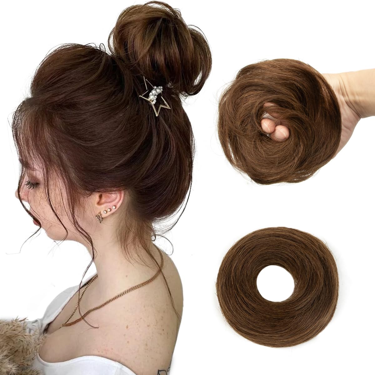 Messy Hair Scrunchies for Women, Hair Buns Extensions Curly Hair Pieces For Women Updo Ponytail Extensions Drak Brown