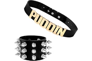 YANCHUN Puddin Necklace Bracelet Set Halloween Costume Women Punk Letter Choker Costume Outfit Cosplay Party Accessories Set for Women