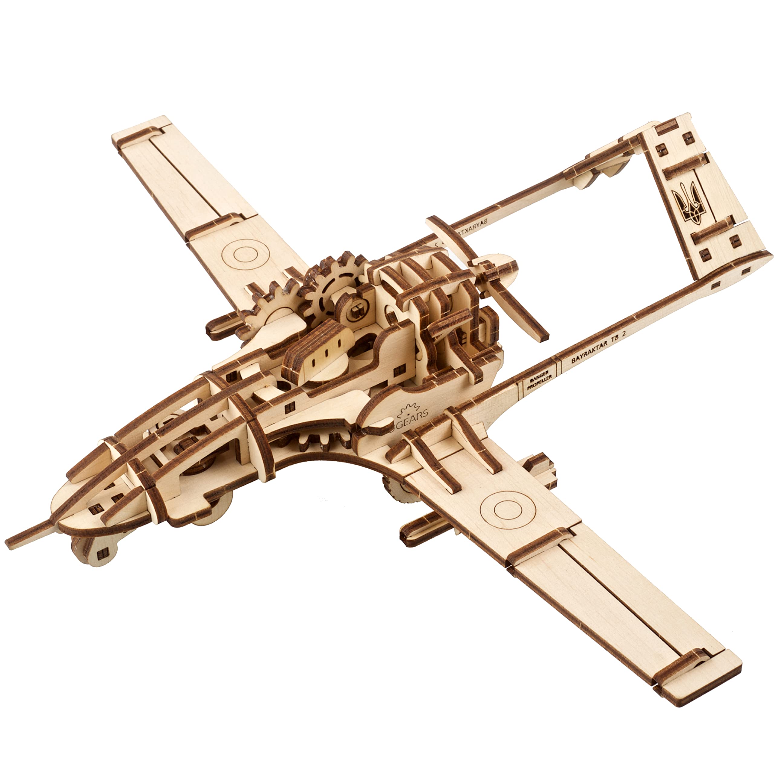 UGEARS Bayraktar TB2 Combat Drone - Powerful Drone Model Plane Kit with Spring Motor, Moving Camera and Missiles Under the Wings - 3D Wooden Puzzles for Adults - DIY 3D Puzzle Model Kit