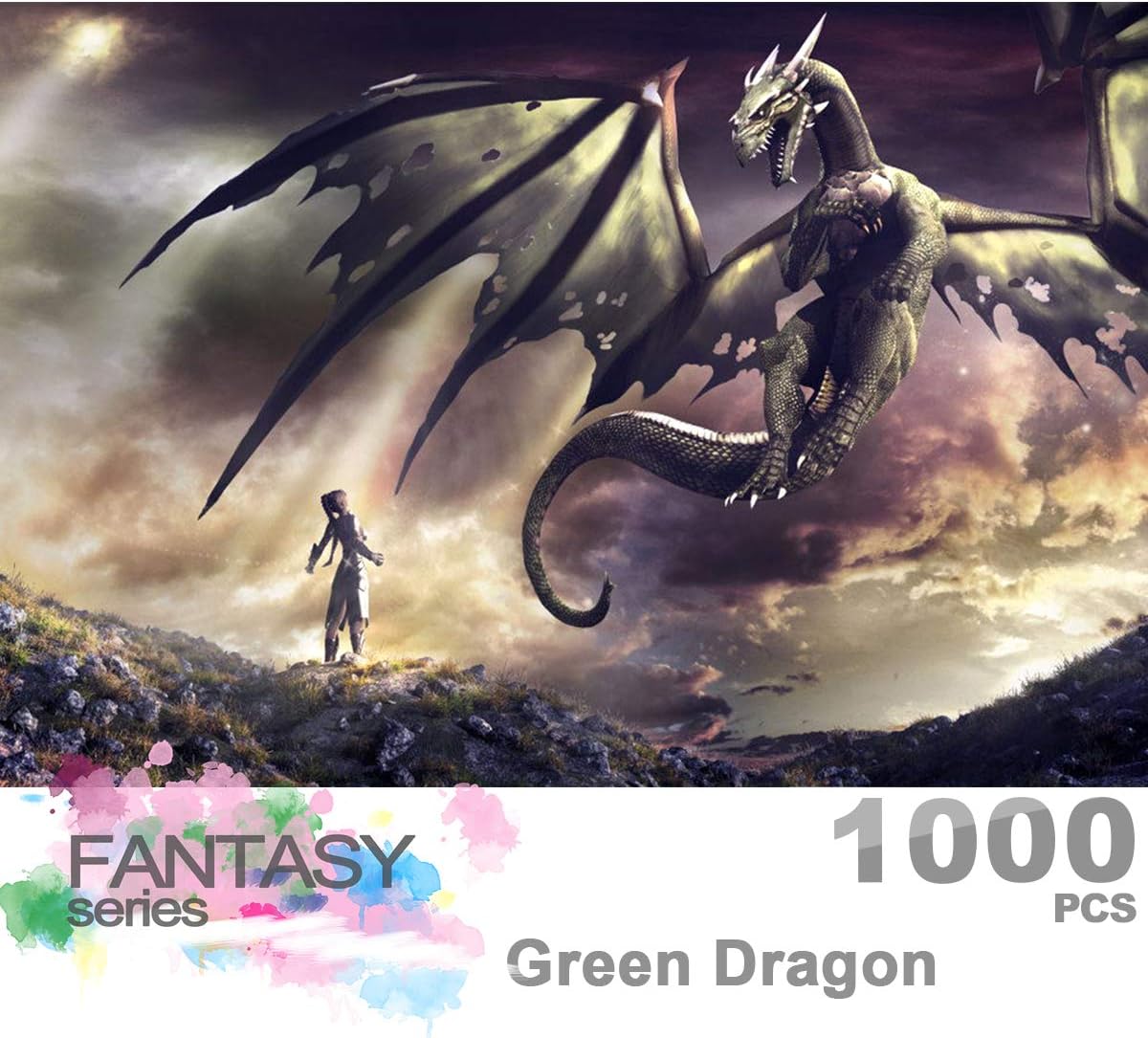 IngoooodJigsaw Puzzle 1000 Pieces for Adult- Fantasy Series- Dragon Series Puzzles Entertainment Wooden Puzzles Toys (Green Dragon)
