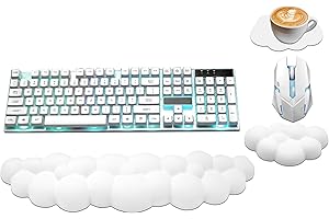 NEENALO Cloud Wrist Rest Keyboard, PU Leather Memory Foam Wrist Rest for Computer Keyboard, Ergonomic Keyboard Wrist Rest Pad and Cute Mouse Wrist Rest for Gaming, Office, Computer, Typing Pain Relief,White