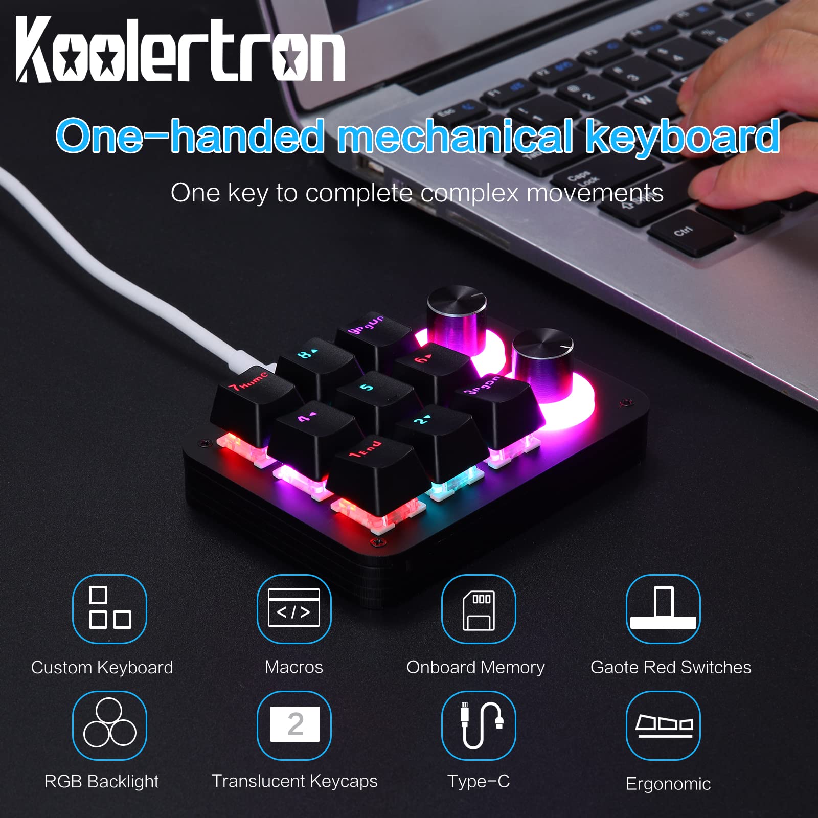 Mua Koolertron 9-Key Mechanical Numpad with 2 Programmable Knobs, LED ...