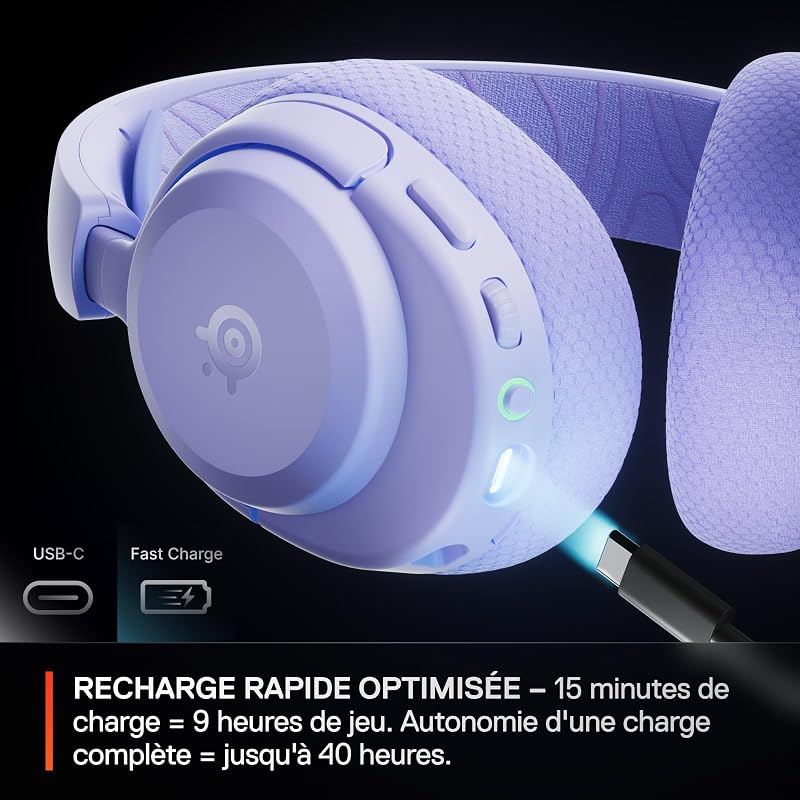 Casque Arctis Nova 3P Wireless - Appli Mobile Companion - Batterie 40h - Haut-parleurs magnétiques en néodyme - 2,4 GHz/Bluetooth - Micro détachable - PS5, PS4, PC, Switch, Mobile -Lavande