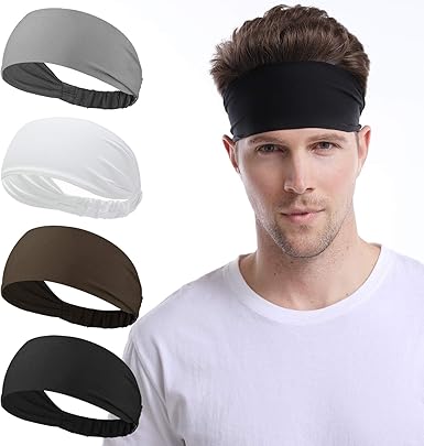 Amazon Com Udaily 4 Pack Mens Headband Sports Headbands For Men And Women Mens Sweatband For Workout Running Hiking Yoga Basketball Cycling Elastic Sweat Wicking Non Slip Helmet Friendly Hairband Clothing