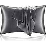 BEDELITE Satin Pillowcase for Hair and Skin, Queen Pillow Cases Set of 2 Pack Super Soft Silky Dark Grey Pillow Case with Env