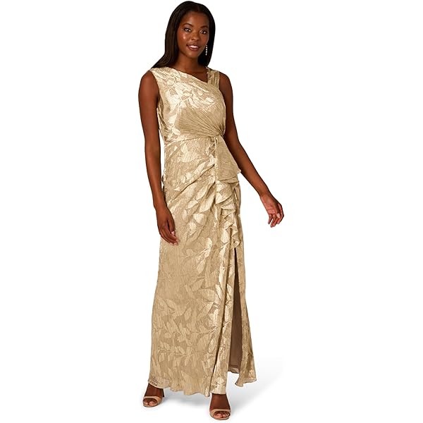Amazon.com: Adrianna Papell Women's Metallic Foil Long Dress | Formal Metallic Evening Gown with Asymmetrical Neckline & High Leg Slit : Clothing, Shoes & Jewelry Amazon.com: Adrianna Papell Women's Metallic Foil Long Dress | Formal Metallic Evening Gown with Asymmetrical Neckline & High Leg Slit : Clothing, Shoes & Jewelry