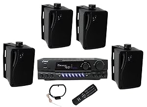 4) Pyle PLMR24B 3.5" 200W Box Speakers + PT260A Home Digital Stereo Receiver