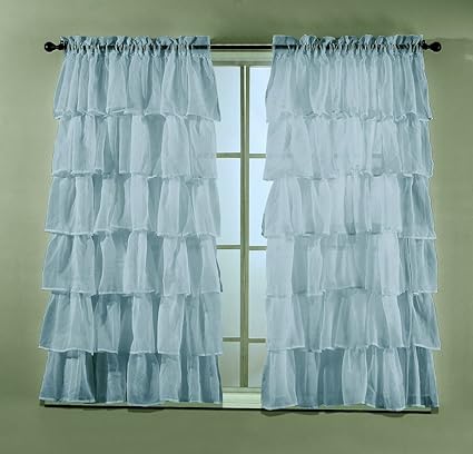 Grand Linen 2 Piece Set Solid Baby Blue Gypsy Ruffle Sheer