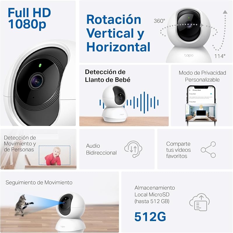 Tp-link tapo c200 - wifi câmera ip câmera de vigilância 360° fhd 1080p, visão noturna, notificações em tempo real, suporta cartão sd, detecção de movimento, controle remoto, compatível com alexa