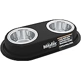 Master Pet Supply Double Dog Bowls Set with Elevated Base Black Velvet | 2 - (8 oz) Stainless Steel Removable Dishes Double Cat Food Water Bowl, Dog Puppy Food Bowl Set, Rust Resistant, Raised Dish