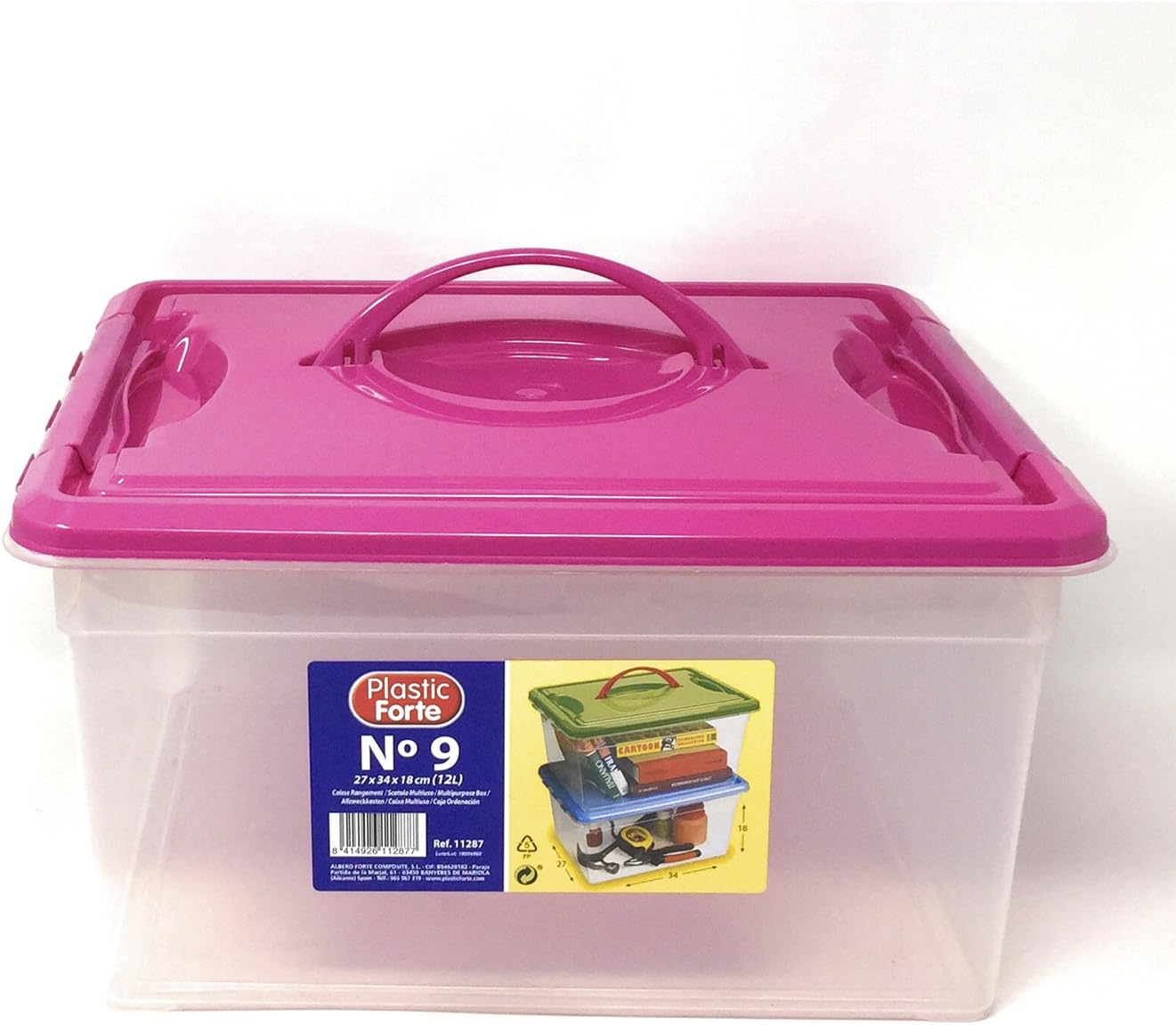 Plastic Forte - Caja de ordenación 12 litros con Tapa Rosa: Amazon.es: Hogar
