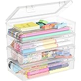 Lifewit Plastic Pencil Box with Snap-tight Lid, Large Capacity Hard Pencil Case, Craft organizer for Art Supply,Office, 4 Pack