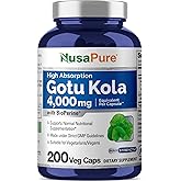 NusaPure Gotu Kola Capsules 20:1 Extract, 200 mg Equivalent to 4000mg Per Veggie Caps, 200 Count, Non-GMO, Vegan, Bioperine - Traditional Herb Extract