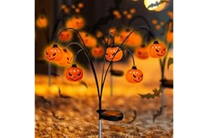 THISWING Halloween Decorations Outdoor, 2 Pack Pumpkin Solar-Lights for Outside Halloween Decor, Waterproof 12LED Orange Scary Spooky Swaying Lamps for Garden, Yard, Patio, Pathway, Halloween Party Deco