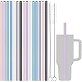 Tomorotec 15PCS Reusable Silicone Drinking Straws w/ 2 Brushes, Fit for Stanley Tumbler 40oz 30oz 20oz, 12" Long Customizable for Various Drinkware, Dishwasher Safe, BPA-Free, Safe for Teeth (Macaron)