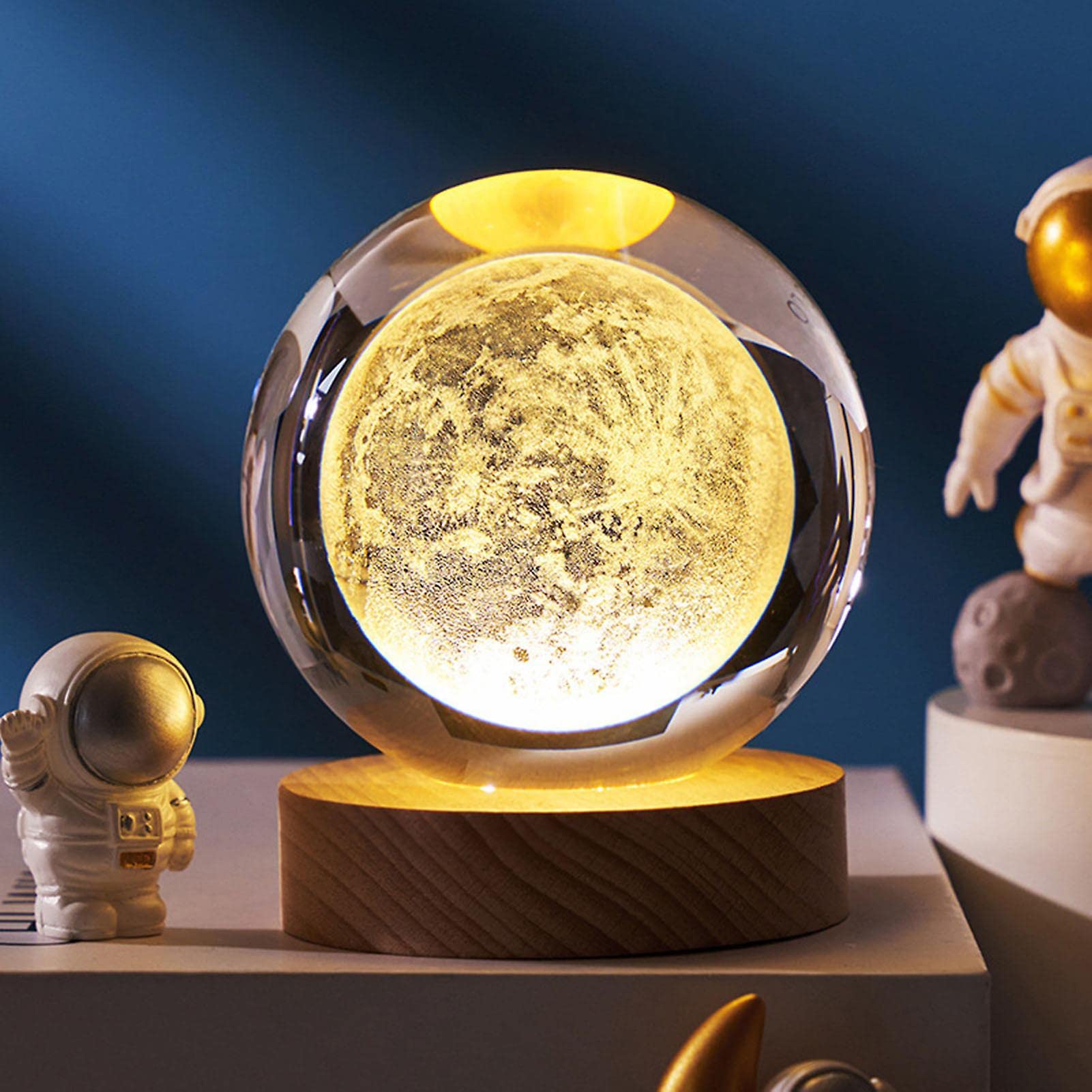Luna lamp 3D crystal ball large, with base and USB led light
