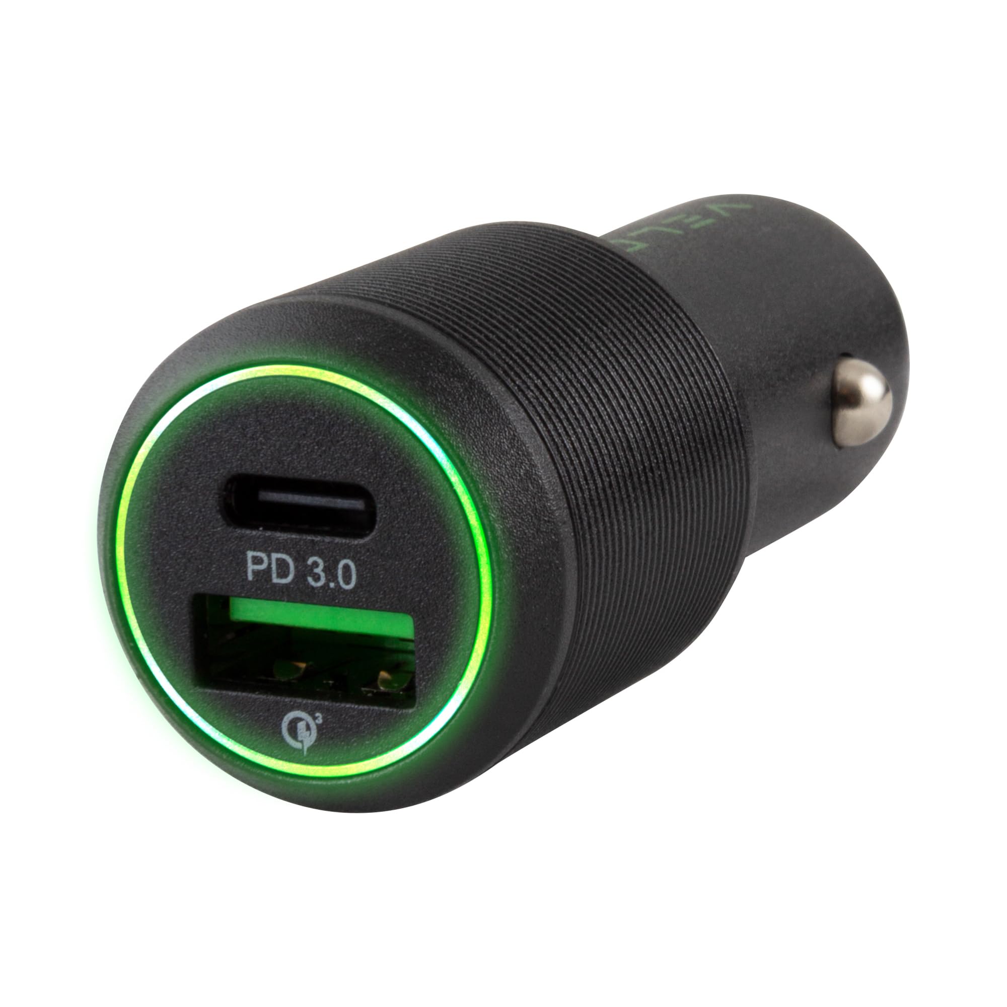 VELD Super-Fast 48W Dual USB Car Charger with LED Light Ring – 30W USB-C PD & QC 3.0 Ports – Fast Charging for Laptops, iPhone, Samsung, iPad & More – Intelligent Power Distribution