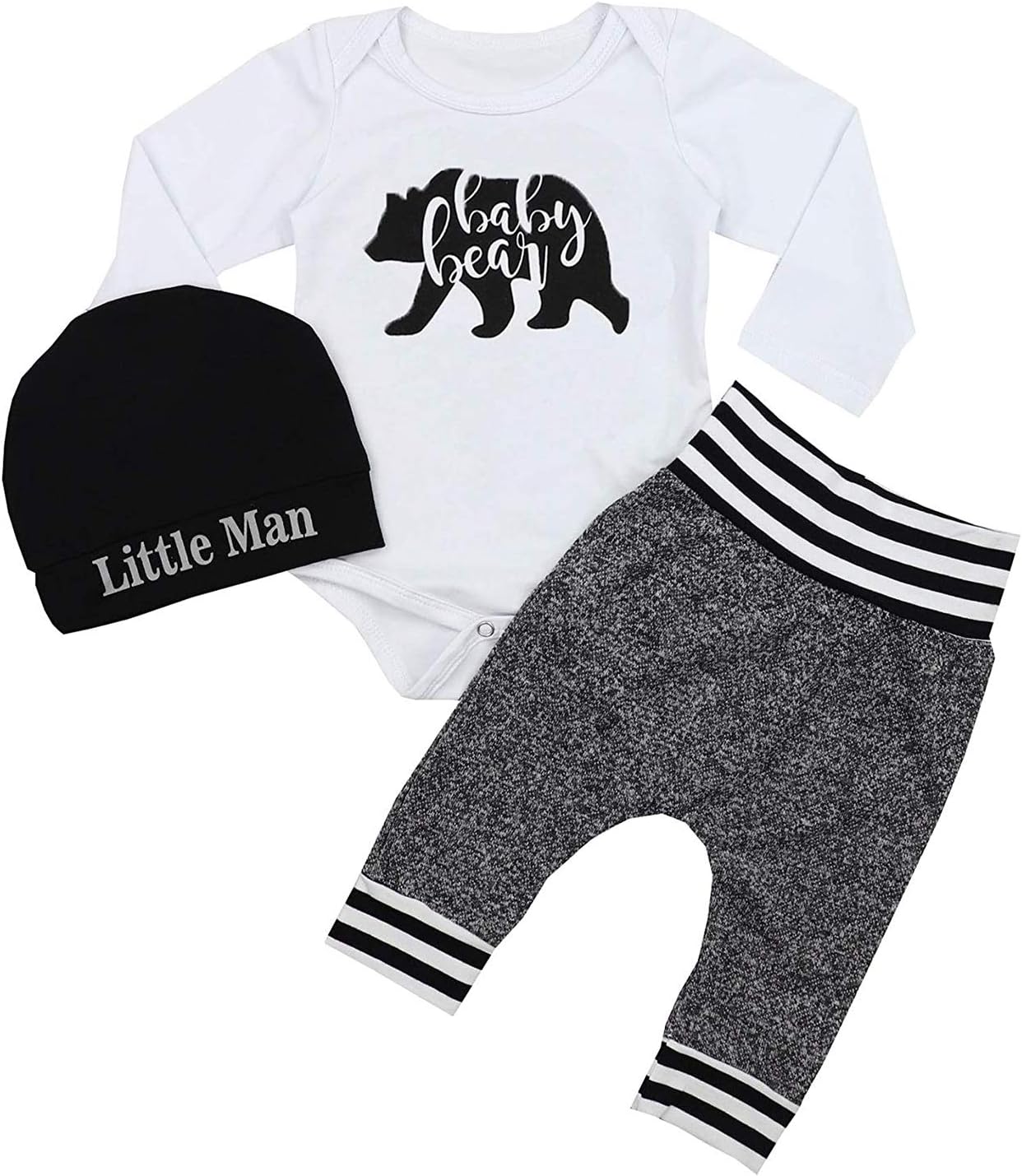 Baby Boy Clothes Just Joined Team Letter Print Romper+Long Pants+Hat 3PCS Outfits Set