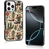 Aesthetic Cowgirl Floral Western Phone Case Compatible with iPhone 16 Pro Max Case 6.9 Inch, TPU Shockproof Protection Retro Rustic Cactus Flowers Boots Hat Enthusiasts Phone Case for Girls Women