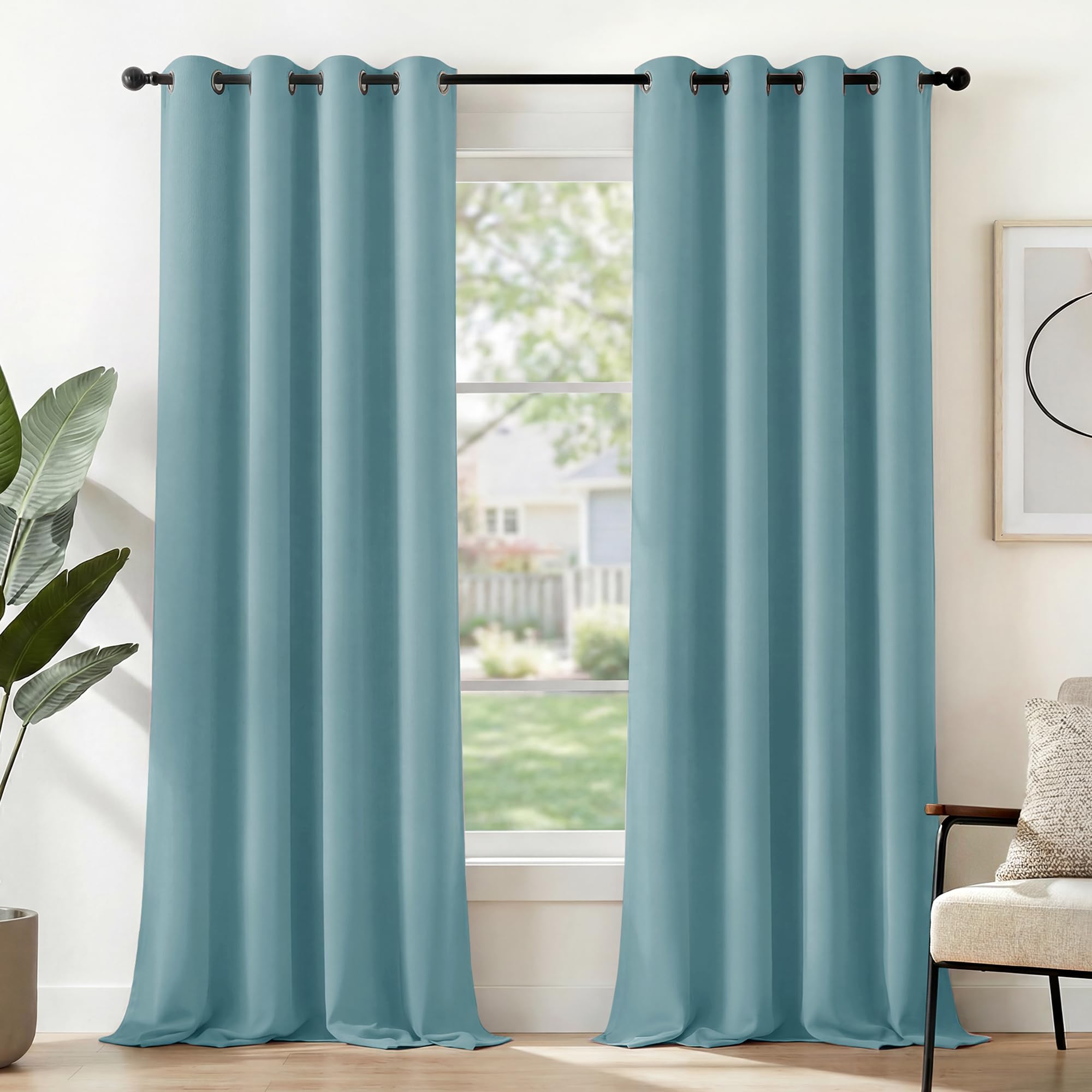Deconovo Room Darkening Curtains Thermal Insulated Window Treatment Energy Efficiency Soft Curtains for Living Room 55 x 110 Inch Sky Blue Set of 2